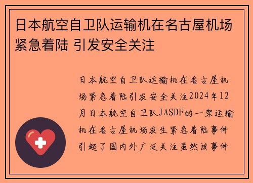 日本航空自卫队运输机在名古屋机场紧急着陆 引发安全关注