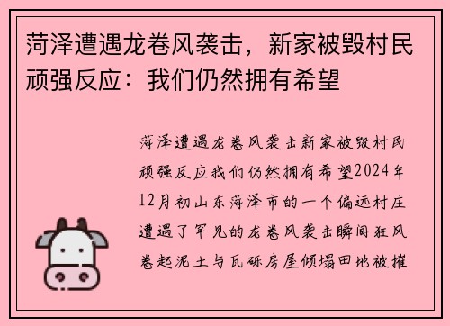 菏泽遭遇龙卷风袭击，新家被毁村民顽强反应：我们仍然拥有希望